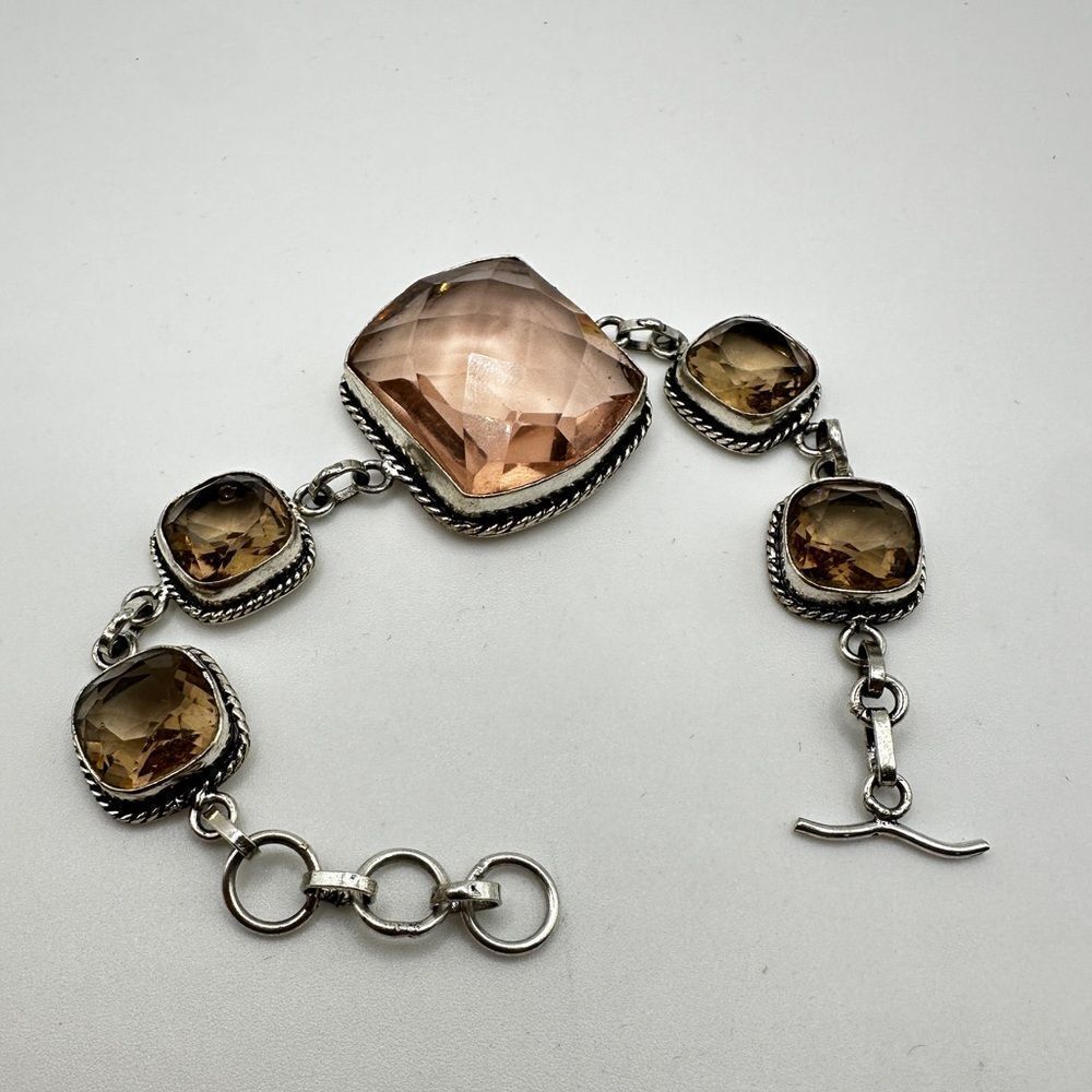 7" Sterling silver, mega MORGANITE and smoky quartz bracelet‎ with toggle clasp!